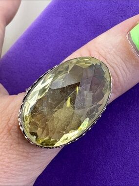 💛 Classic Sterling Silver Plated Yellow Oval Faceted Statement Ring
